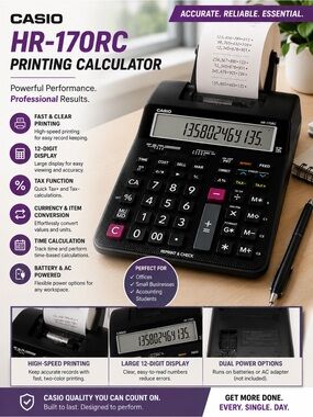 Casio HR-170RC Calculator in Black with Pink Keys